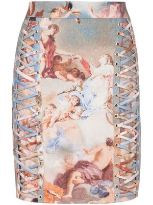 Balmain high waist sky printed laced skirt - Multicolour