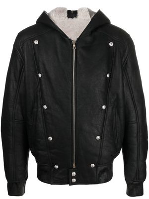 Balmain hooded shearling-collar leather jacket - Black