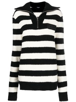 Balmain horizontal stripe knitted quarter-zip jumper - Black