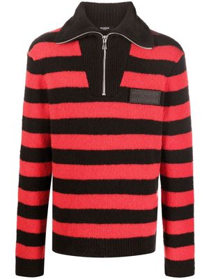 Balmain horizontal stripe knitted quarter-zip jumper - Red