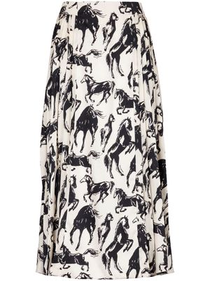 Balmain horse-print pleated skirt - Neutrals