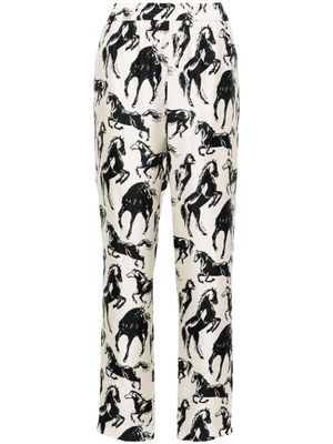 Balmain horse-print silk tapered trousers - Neutrals