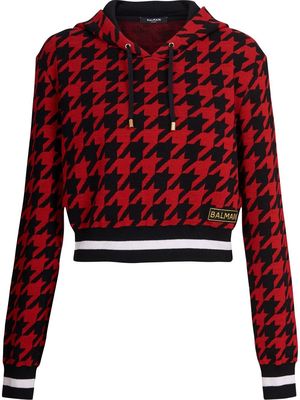 Balmain houndstooth cropped hoodie - Red