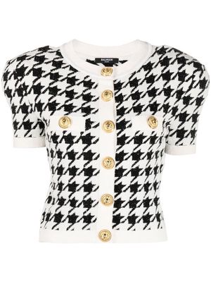 Balmain houndstooth embossed-button knit top - White