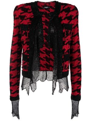 Balmain houndstooth lace-detail cardigan - Red