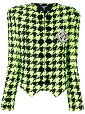 Balmain houndstooth-pattern embellished tweed jacket - Green