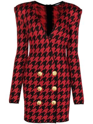 Balmain houndstooth-print knitted dress - Red