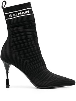 Balmain intarsia-knit 100mm ankle boots - Black