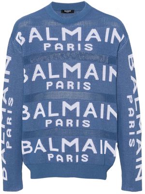 Balmain intarsia-knit-logo jumper - Blue