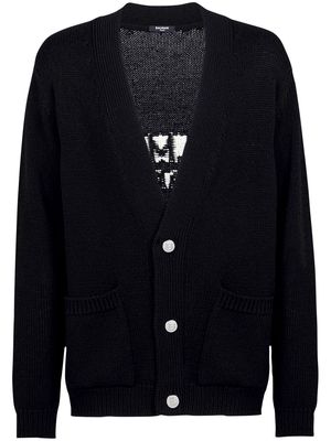Balmain intarsia-knit logo V-neck cardigan - Black