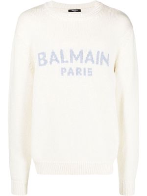 Balmain intarsia-knit logo wool jumper - Neutrals