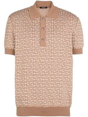 Balmain intarsia-monogram short-sleeved polo shirt - Neutrals
