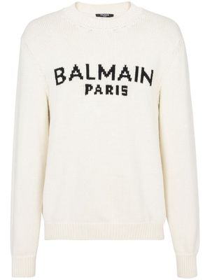 Balmain jacquard logo knitted jumper - Neutrals