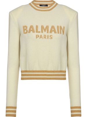 Balmain jacquard-logo wool-blend jumper - Neutrals