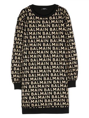 Balmain Kids all-over logo-print sweatshirt dress - Black