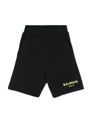Balmain Kids appliqué-logo cotton shorts - Black
