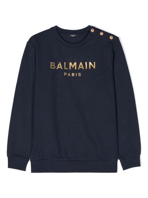 Balmain Kids appliqué-logo cotton sweatshirt - Blue