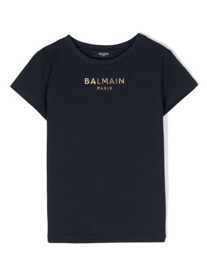 Balmain Kids appliqué-logo T-shirt - Blue