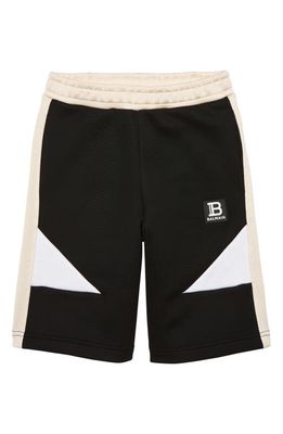 Balmain Kids' B Logo Colorblock Cotton Blend Sweat Shorts in 930 Black