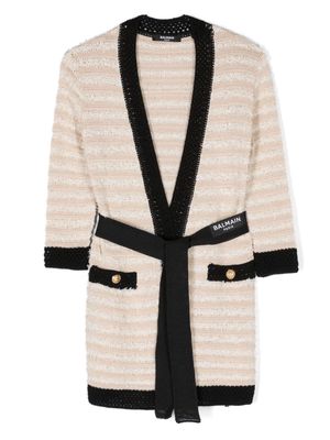 Balmain Kids belted striped cardigan - Neutrals