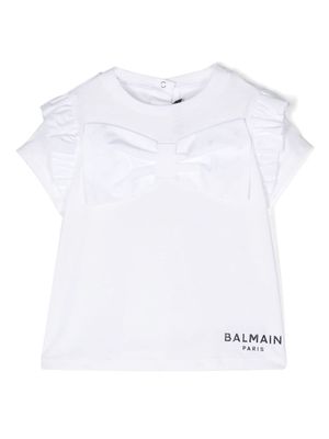 Balmain Kids bow-detail logo-print T-shirt - White