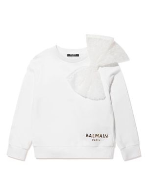 Balmain Kids bow-embellished cotton sweatshirt - White