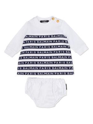 Balmain Kids button-detail logo-tape dress - White