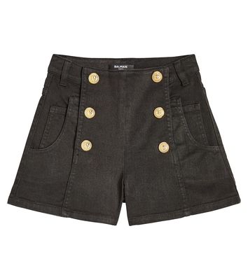 Balmain Kids Button-embellished cotton-blend shorts