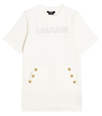 Balmain Kids Button-embellished cotton jersey dress