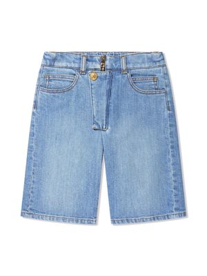 Balmain Kids button-embellished denim shorts - Blue