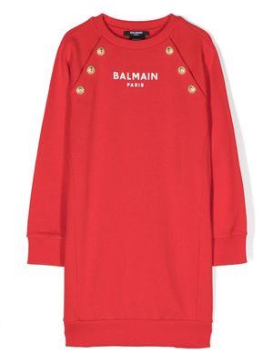 Balmain Kids button-embellished sweatshirt dress - Red