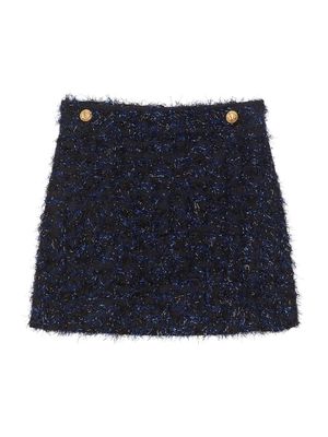 Balmain Kids button-embellished tweed miniskirt - Blue