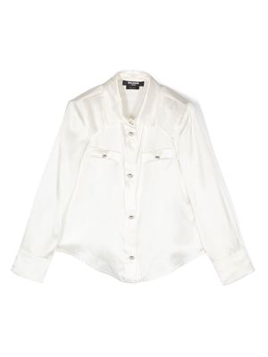 Balmain Kids button-embellishment silk-satin shirt - White