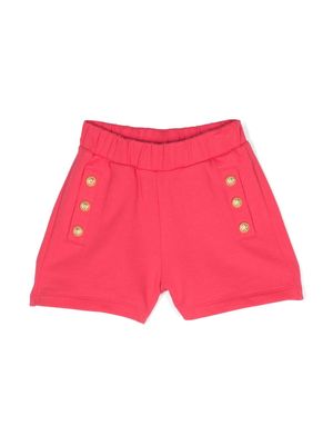 Balmain Kids button-embossed cotton shorts - Pink