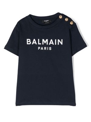 Balmain Kids buttoned logo T-shirt - Blue