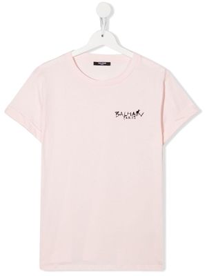 Balmain Kids chest logo-print detail T-shirt - Pink