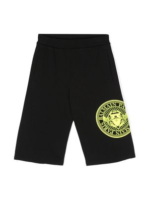 Balmain Kids Coin-logo cotton shorts - Black