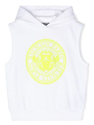 Balmain Kids Coin-print cotton hoodie - White