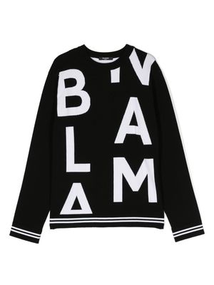 Balmain Kids crew-neck logo-intarsia jumper - Black