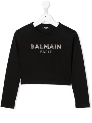 Balmain Kids crystal-embellished logo sweatshirt - Black