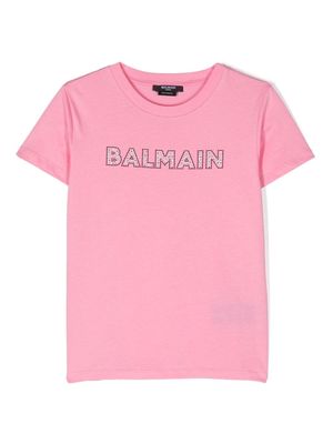 Balmain Kids crystal-embellished logo T-shirt - Pink