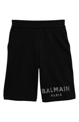 Balmain Kids' Crystal Logo Sweat Shorts in Black