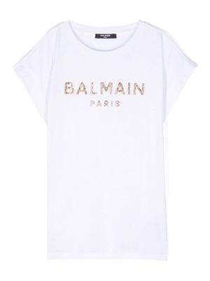 Balmain Kids crystal-logo T-shirt - White