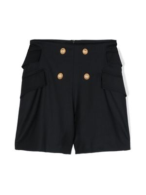 Balmain Kids decorative-buttons twill shorts - Blue