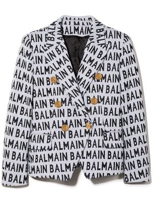 Balmain Kids double-breasted logo-print blazer - Grey