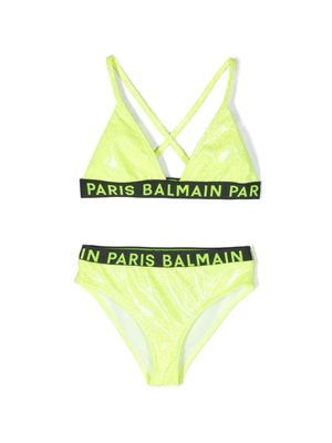 Balmain Kids elasticated-logo waistband bikini set - Yellow