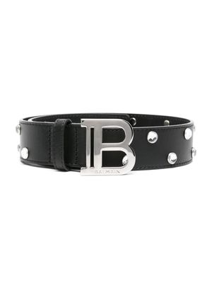 Balmain Kids embellished B-buckle leather belt - Black