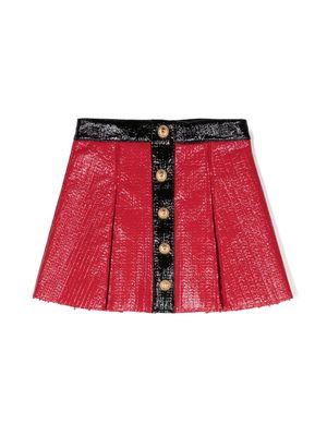 Balmain Kids embossed-buttons pleated miniskirt - Red