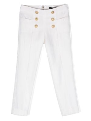 Balmain Kids embossed-buttons trousers - White