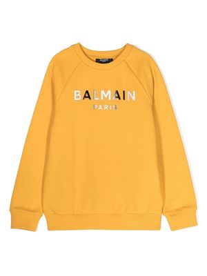 Balmain Kids embossed-logo cotton sweatshirt - Yellow